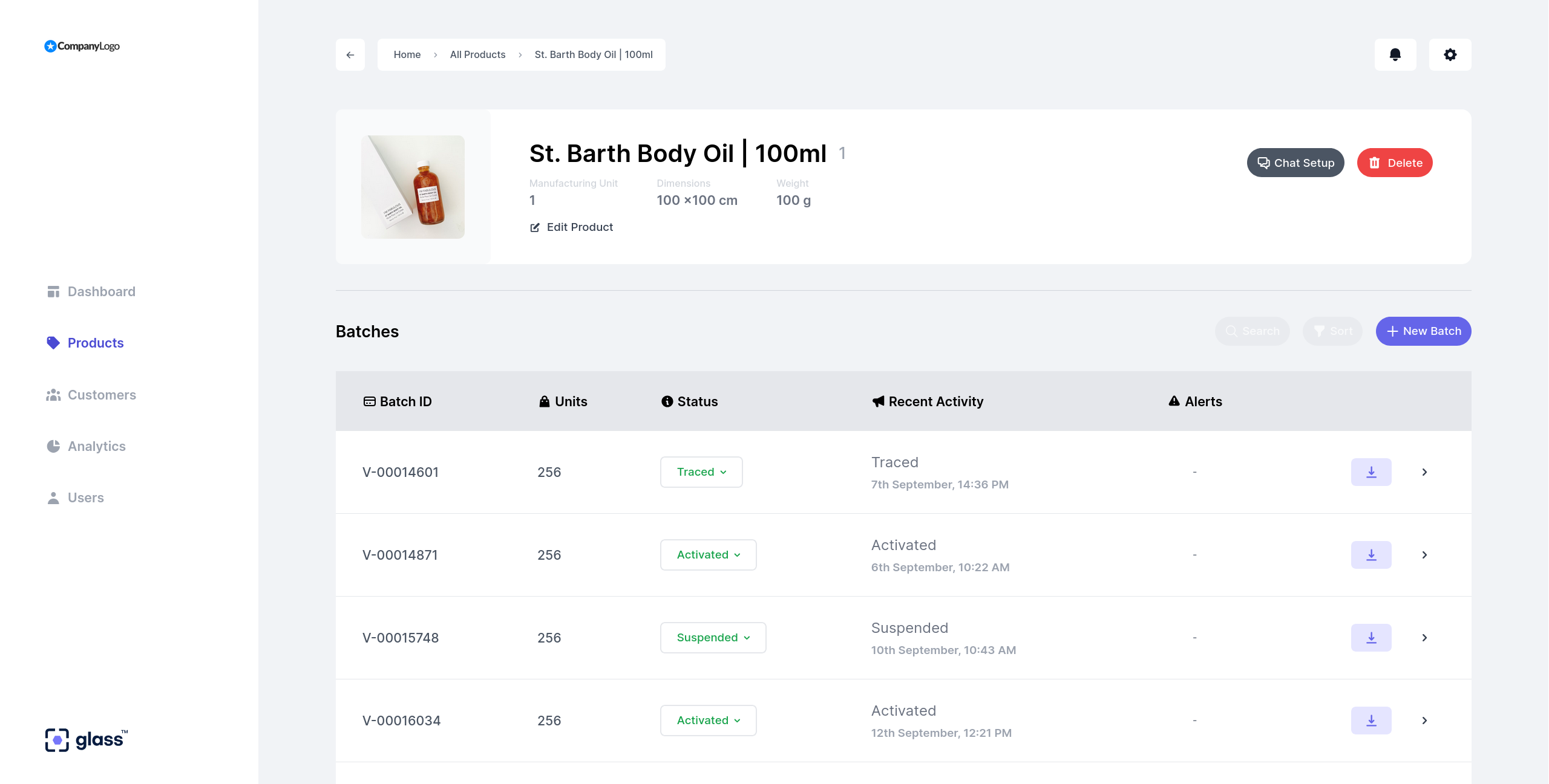 View details about your product & batches